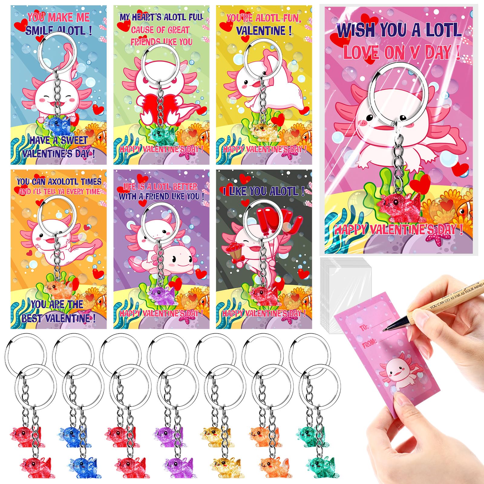 Amazon.com: HyDren 28 Packs Valentine Kawaii Axolotl Greeting